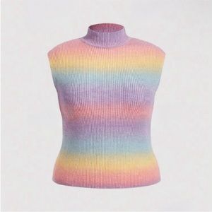 New Plus Multi Knit Tie Dye Drop Ombre Cardigan Mock Neck Sleeveless Top Mult Sz